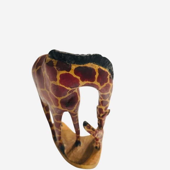 Hand Carved Mother Giraffe with Nursing Baby Wood Figurine 8”tall Made in Kenya - Picture 2 of 9